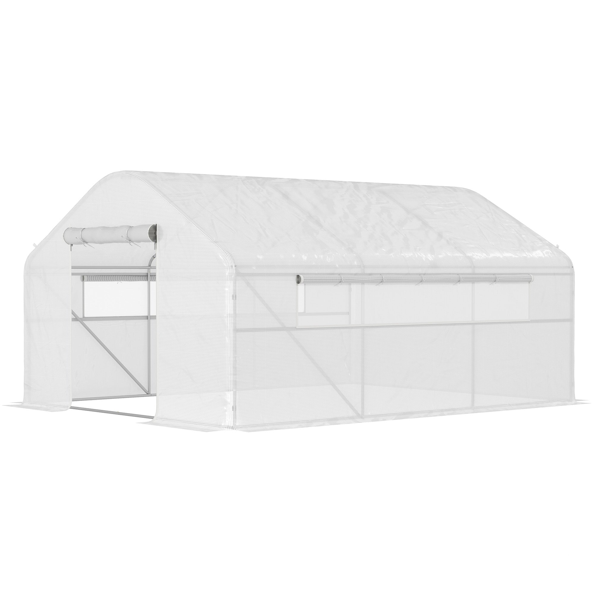 Outdoor Greenhouse 4x3x2 m Tunnel Greenhouse with 2 UV-Resistant PE Cover Windows and 1 Roll-Up Door with Zipper Greenhouse for Garden Patio White