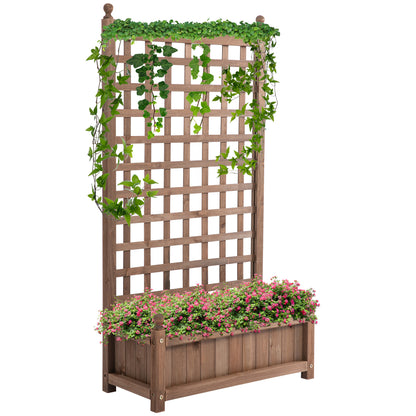 Planter Box with Trellis Flower Box Planting Box Rose Arch with Climbing Plant Support for Garden Wood Dark Brown 64 x 28 x 120 cm