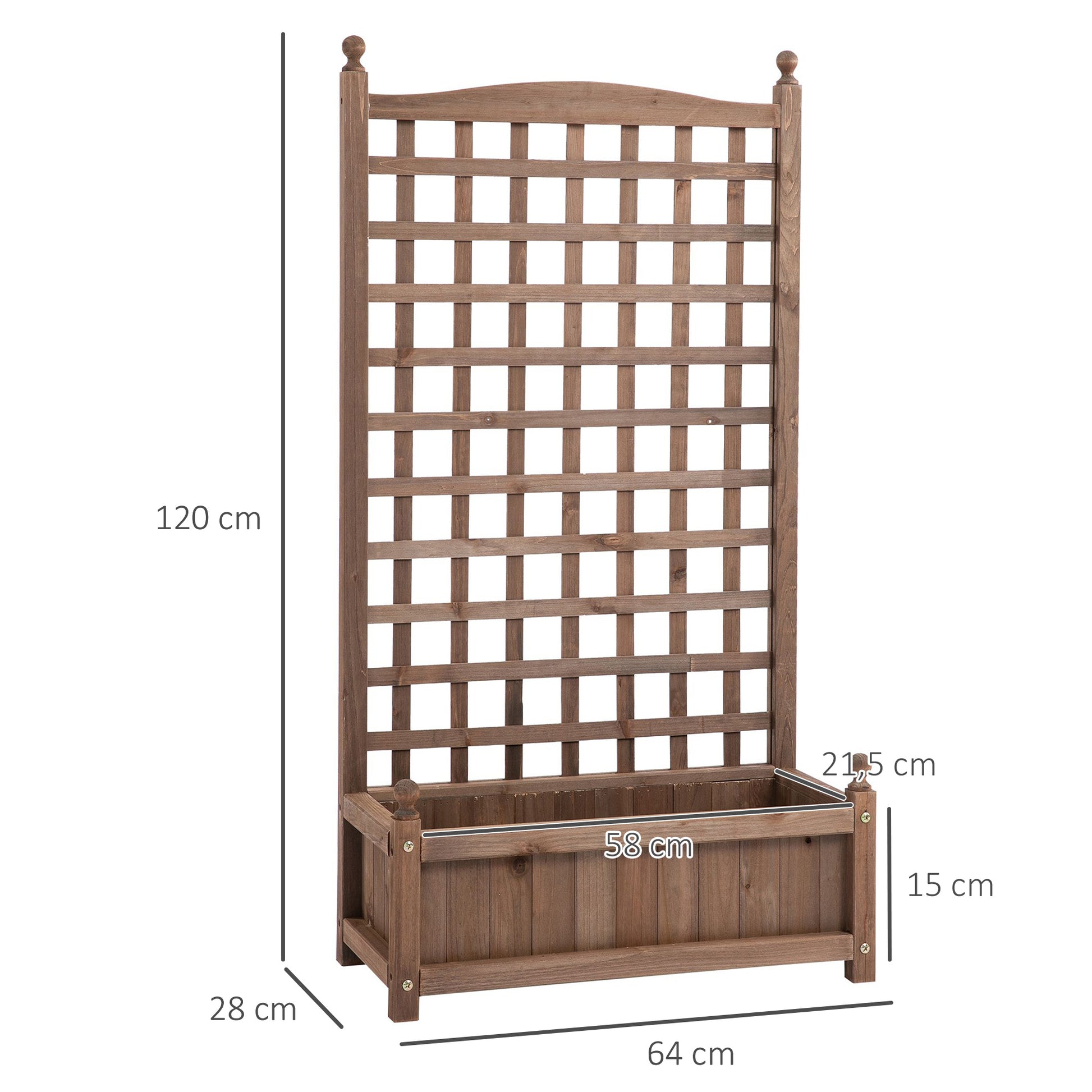 Planter Box with Trellis Flower Box Planting Box Rose Arch with Climbing Plant Support for Garden Wood Dark Brown 64 x 28 x 120 cm