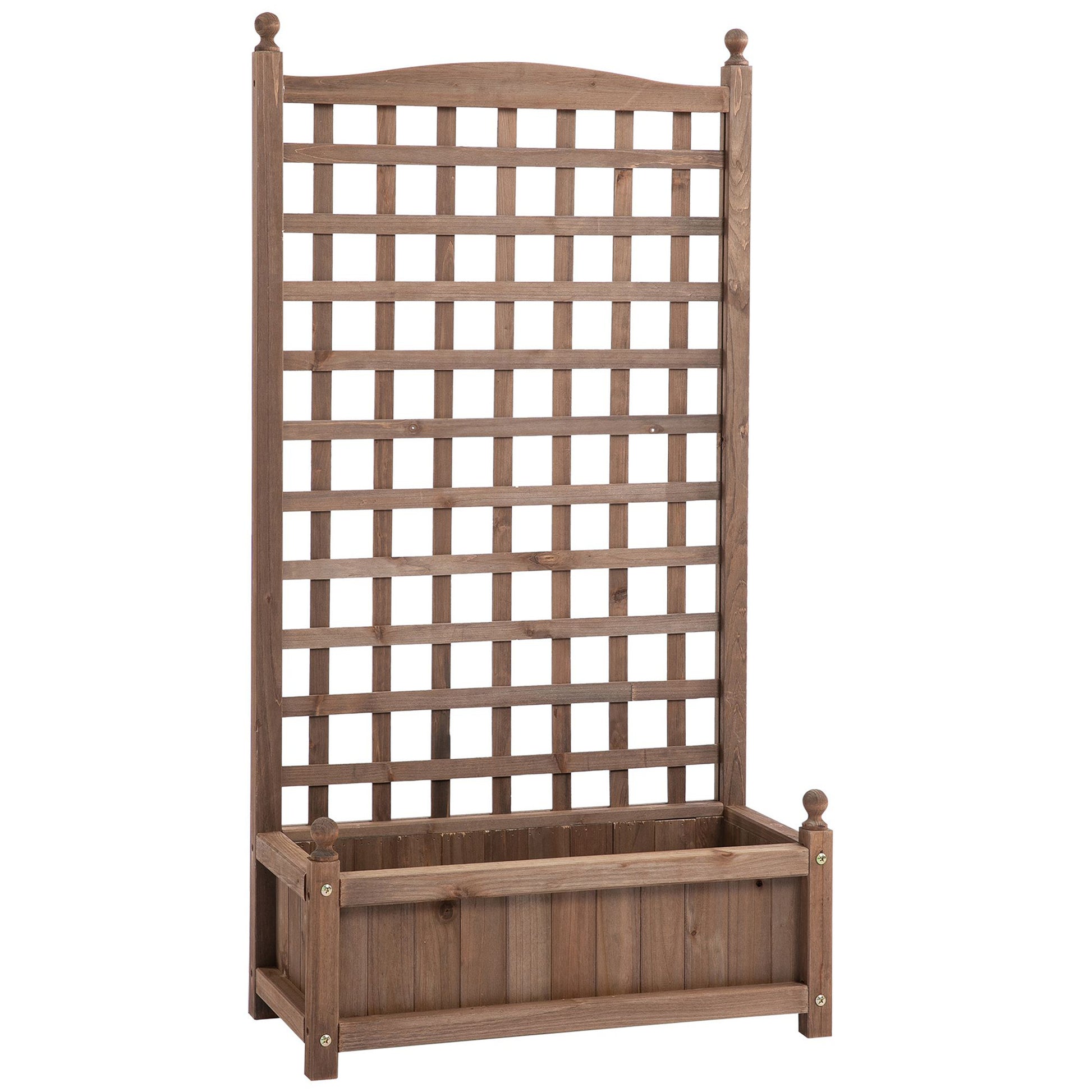 Planter Box with Trellis Flower Box Planting Box Rose Arch with Climbing Plant Support for Garden Wood Dark Brown 64 x 28 x 120 cm
