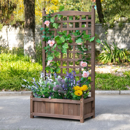 Planter Box with Trellis Flower Box Planting Box Rose Arch with Climbing Plant Support for Garden Wood Dark Brown 64 x 28 x 120 cm