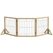 Wooden Dog Barrier 210x70 cm Pet Gate Folding 3 Panels with Bi-Directional Fold and Triangular Support Legs for Doorway Hallway Stairway Natural Wood