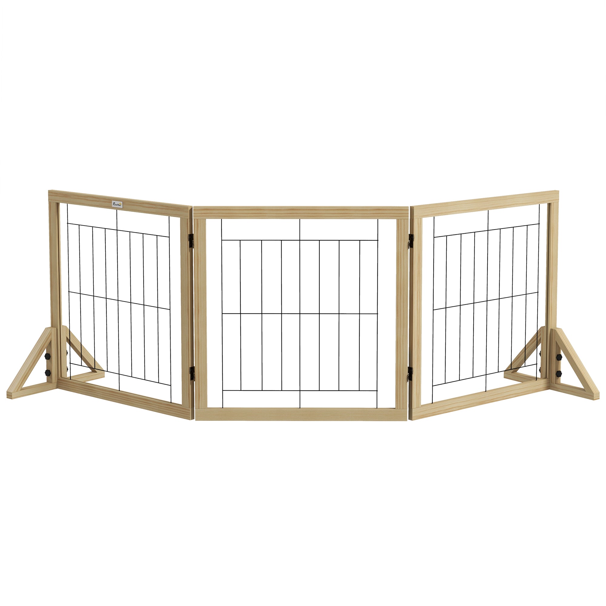Wooden Dog Barrier 210x70 cm Pet Gate Folding 3 Panels with Bi-Directional Fold and Triangular Support Legs for Doorway Hallway Stairway Natural Wood