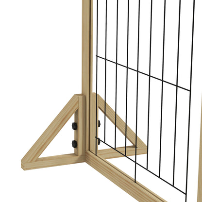Wooden Dog Barrier 210x70 cm Pet Gate Folding 3 Panels with Bi-Directional Fold and Triangular Support Legs for Doorway Hallway Stairway Natural Wood