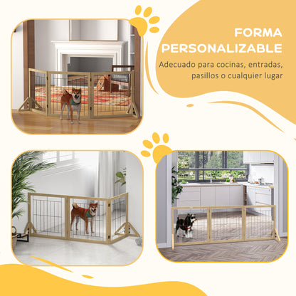Wooden Dog Barrier 210x70 cm Pet Gate Folding 3 Panels with Bi-Directional Fold and Triangular Support Legs for Doorway Hallway Stairway Natural Wood