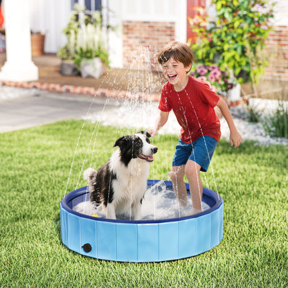 Foldable Dog Pool with Sprayer Portable Dog Bathtub for Small and Medium Dogs made of Non-slip and Wear-resistant Plastic for Indoors and Outdoors Ø100x30 cm Light Blue