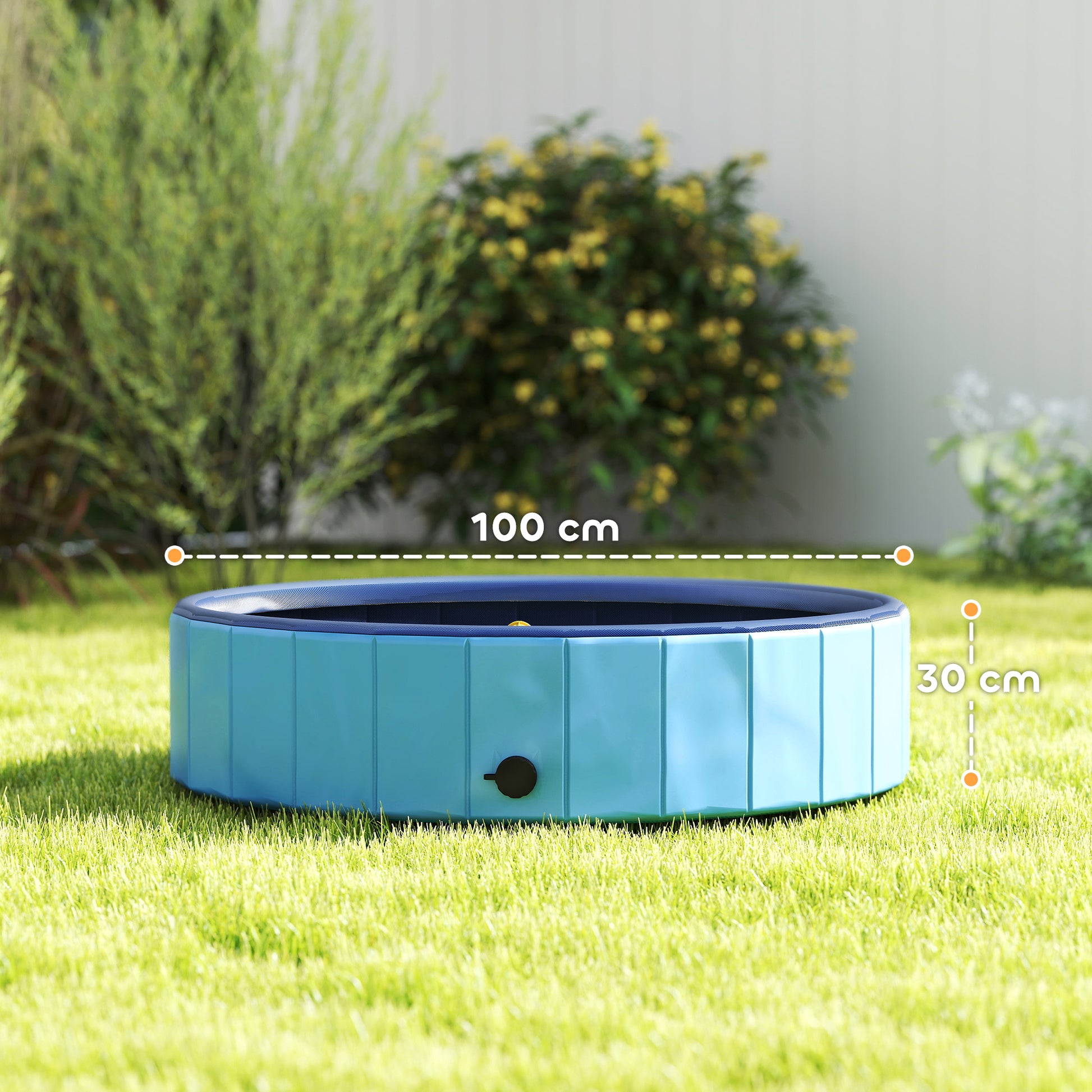 Foldable Dog Pool with Sprayer Portable Dog Bathtub for Small and Medium Dogs made of Non-slip and Wear-resistant Plastic for Indoors and Outdoors Ø100x30 cm Light Blue