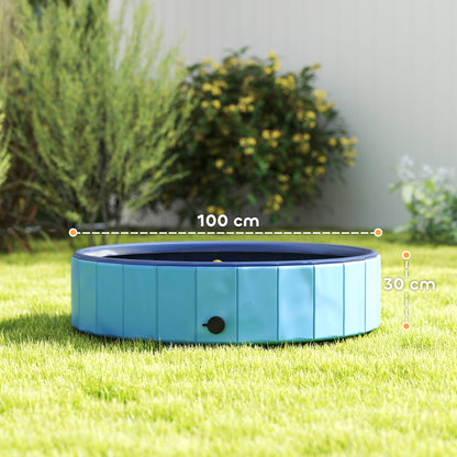 Foldable Dog Pool with Sprayer Portable Dog Bathtub for Small and Medium Dogs made of Non-slip and Wear-resistant Plastic for Indoors and Outdoors Ø100x30 cm Light Blue