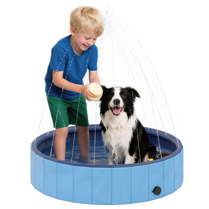 Foldable Dog Pool with Sprayer Portable Dog Bathtub for Small and Medium Dogs made of Non-slip and Wear-resistant Plastic for Indoors and Outdoors Ø100x30 cm Light Blue