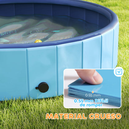 Foldable Dog Pool with Sprayer Portable Dog Bathtub for Small and Medium Dogs made of Non-slip and Wear-resistant Plastic for Indoors and Outdoors Ø100x30 cm Light Blue