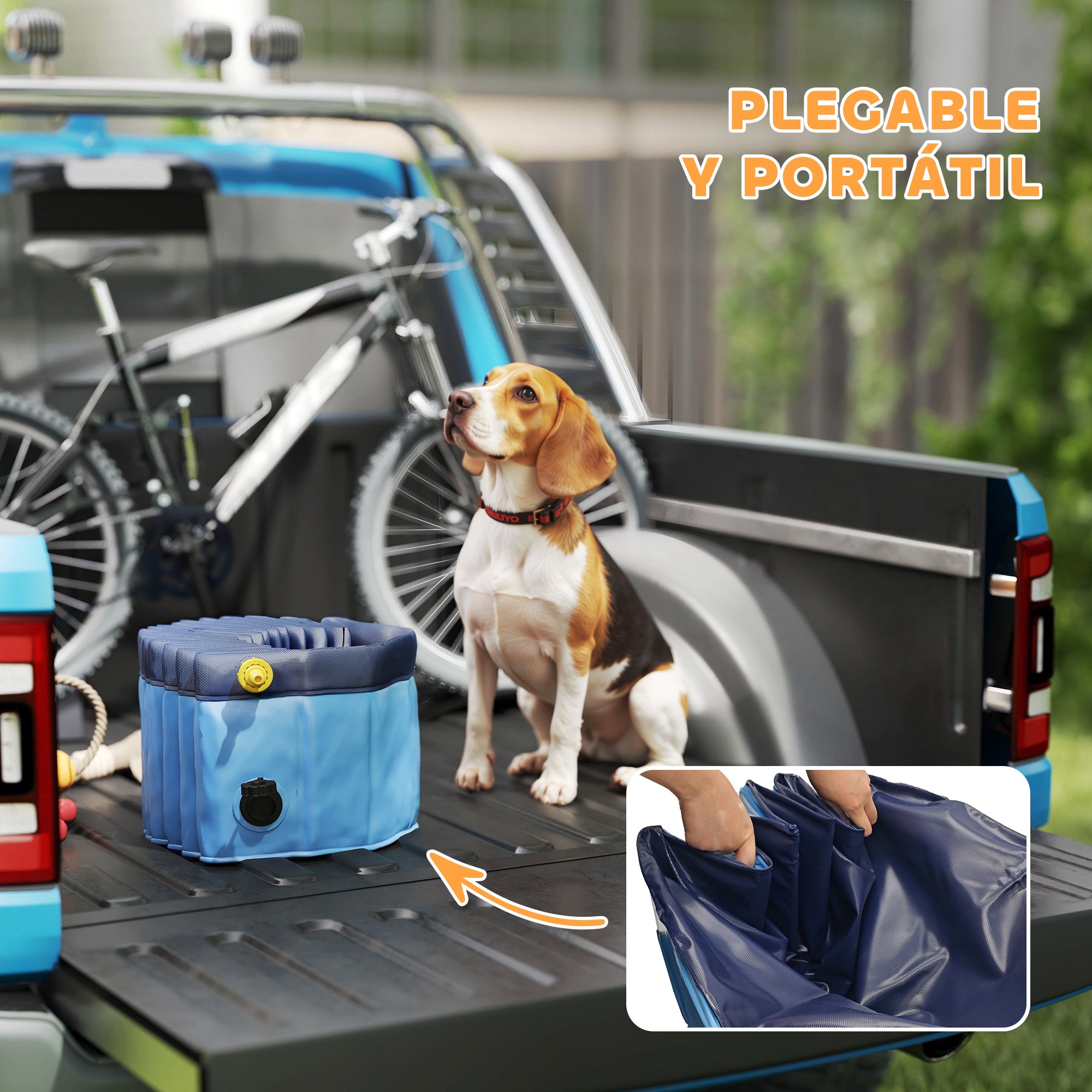 Foldable Dog Pool with Sprayer Portable Dog Bathtub for Small and Medium Dogs made of Non-slip and Wear-resistant Plastic for Indoors and Outdoors Ø100x30 cm Light Blue