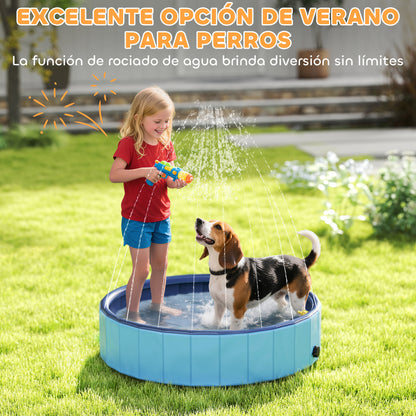 Foldable Dog Pool with Sprayer Portable Dog Bathtub for Small and Medium Dogs made of Non-slip and Wear-resistant Plastic for Indoors and Outdoors Ø100x30 cm Light Blue
