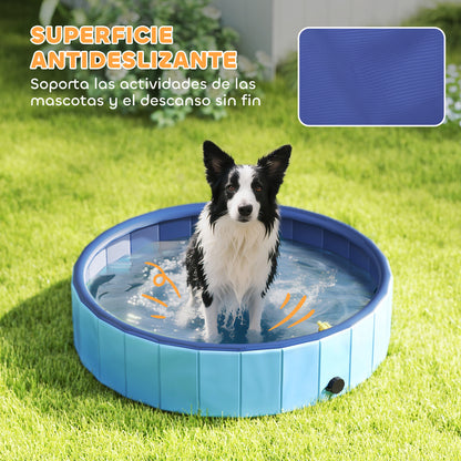 Foldable Dog Pool with Sprayer Portable Dog Bathtub for Small and Medium Dogs made of Non-slip and Wear-resistant Plastic for Indoors and Outdoors Ø100x30 cm Light Blue