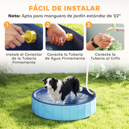 Foldable Dog Pool with Sprayer Portable Dog Bathtub for Small and Medium Dogs made of Non-slip and Wear-resistant Plastic for Indoors and Outdoors Ø100x30 cm Light Blue