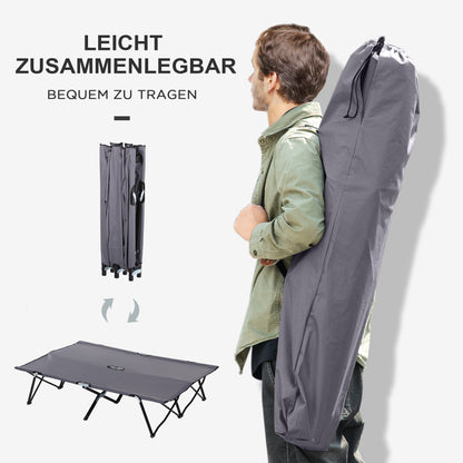 Folding Camping Bed for 2 People Camp Bed with Carry Bag up to 136 kg Capacity Steel Oxford Gray 193 x 125 x 40 cm