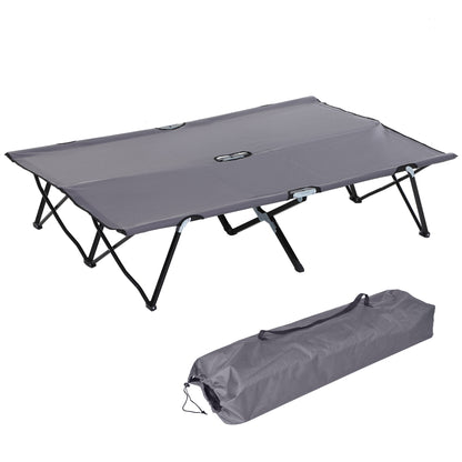 Folding Camping Bed for 2 People Camp Bed with Carry Bag up to 136 kg Capacity Steel Oxford Gray 193 x 125 x 40 cm
