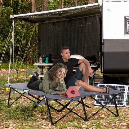 Folding Camping Bed for 2 People Camp Bed with Carry Bag up to 136 kg Capacity Steel Oxford Gray 193 x 125 x 40 cm