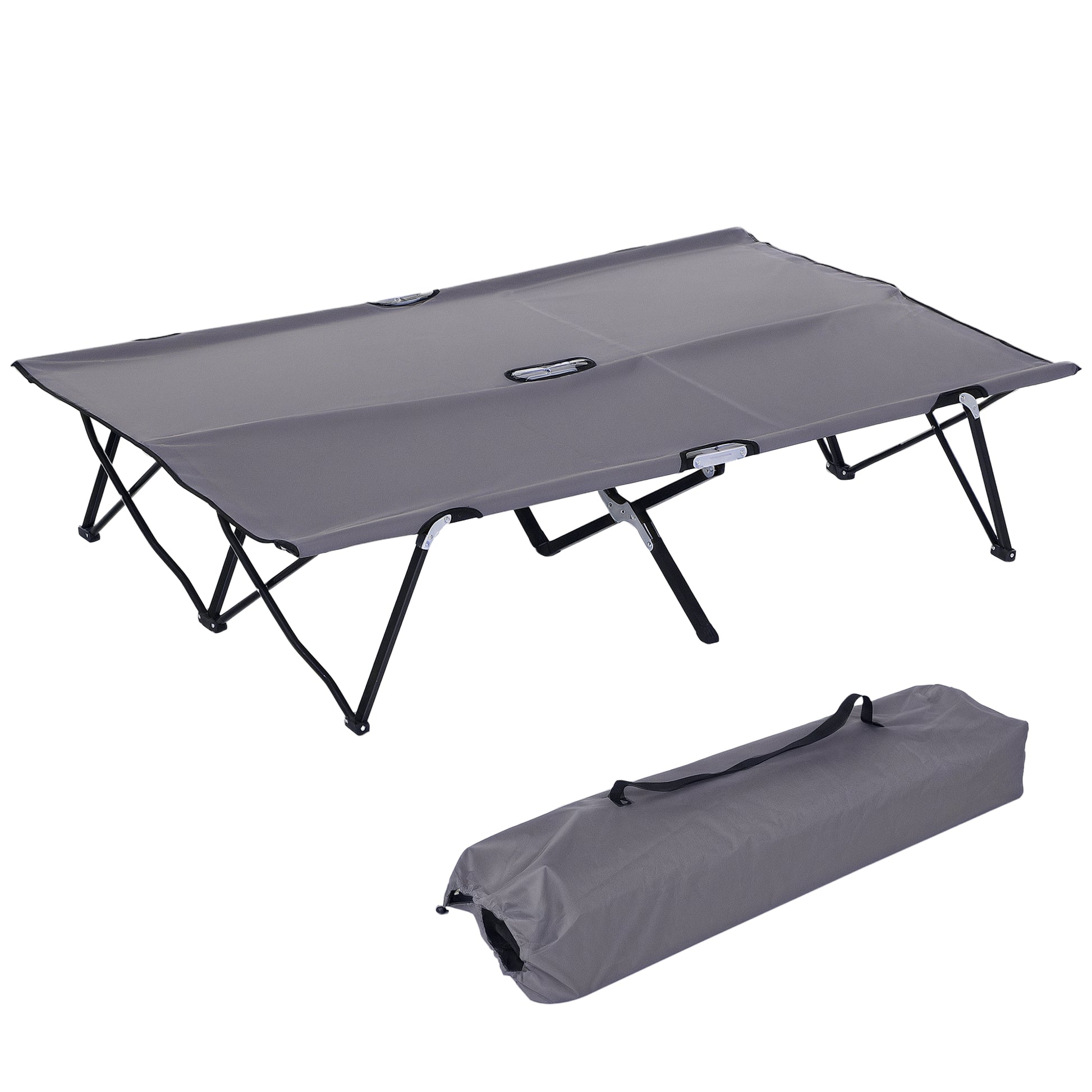 Folding Camping Bed for 2 People Camp Bed with Carry Bag up to 136 kg Capacity Steel Oxford Gray 193 x 125 x 40 cm
