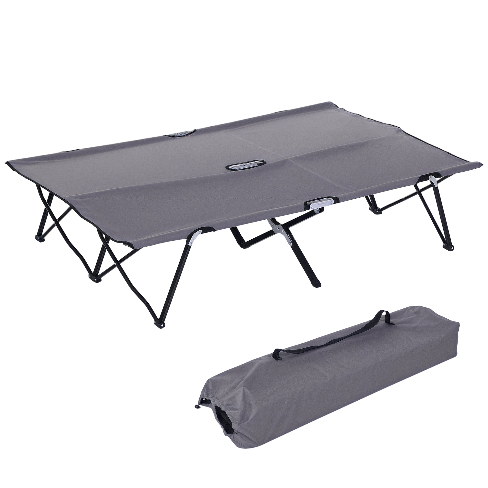 Folding Camping Bed for 2 People Camp Bed with Carry Bag up to 136 kg Capacity Steel Oxford Gray 193 x 125 x 40 cm