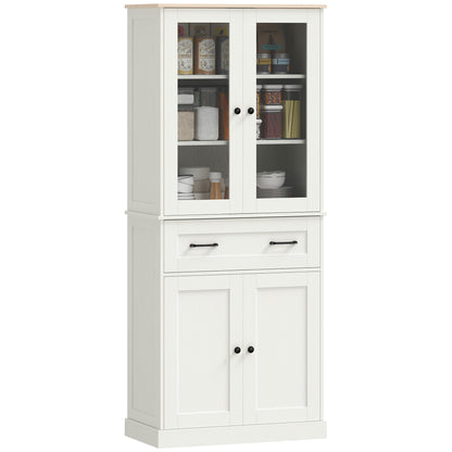 Kitchen Pantry Cabinet, Storage Cupboard with 2 Acrylic Doors, Large Drawer & Adjustable Shelves for Dining Room, 76 x 40 x 182.5 cm (29.9 x 15.7 x 71.9 in), Cream