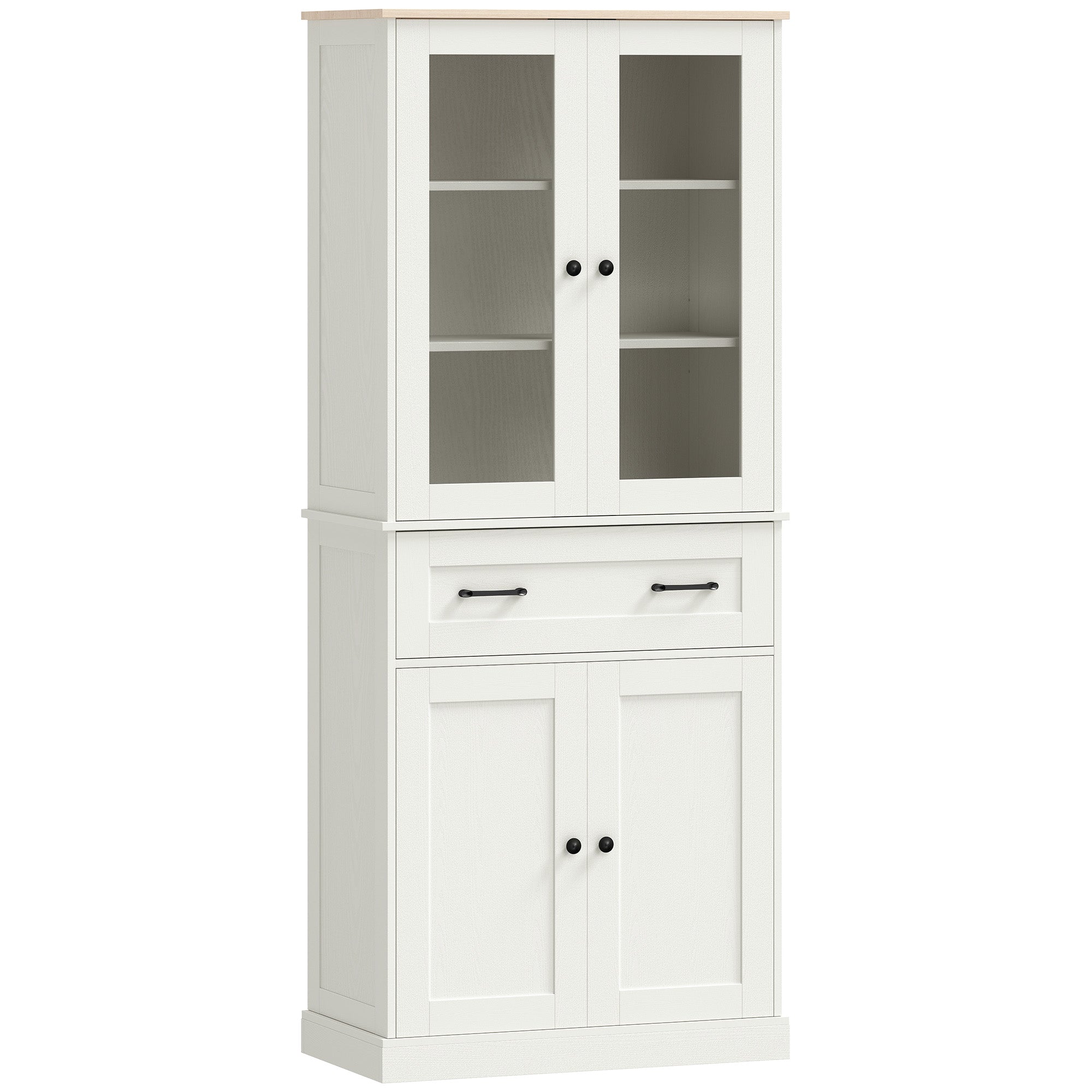 Kitchen Pantry Cabinet, Storage Cupboard with 2 Acrylic Doors, Large Drawer & Adjustable Shelves for Dining Room, 76 x 40 x 182.5 cm (29.9 x 15.7 x 71.9 in), Cream