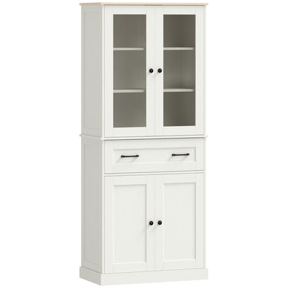 Kitchen Pantry Cabinet, Storage Cupboard with 2 Acrylic Doors, Large Drawer & Adjustable Shelves for Dining Room, 76 x 40 x 182.5 cm (29.9 x 15.7 x 71.9 in), Cream