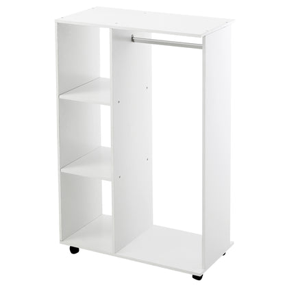 Wardrobe Closet with Wheels Clothes Rack with Open Shelves Organizer for Hanging Clothes in Bedroom 80x40x128cm White