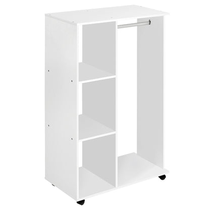Wardrobe Closet with Wheels Clothes Rack with Open Shelves Organizer for Hanging Clothes in Bedroom 80x40x128cm White