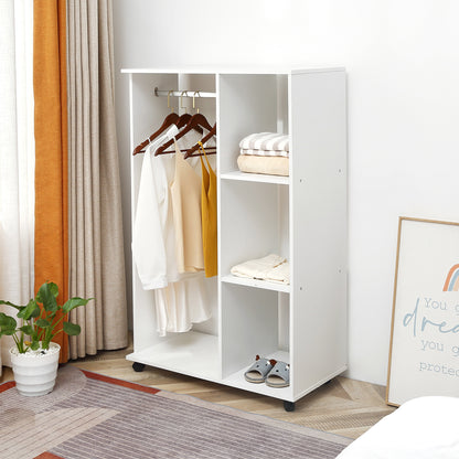 Wardrobe Closet with Wheels Clothes Rack with Open Shelves Organizer for Hanging Clothes in Bedroom 80x40x128cm White