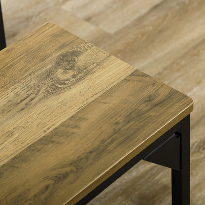 Dining Table Set with 2 Benches Steel Frame 4 Person Table 120 x 70 x 75 cm Bench 100 x 30 x 45 cm for Kitchen Dining Room Living Room Natural and Black