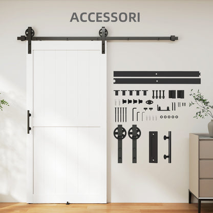 Country-Style Sliding Barn Door with Track & Hardware, MDF & Carbon Steel, 42 x 84 in, White/Black