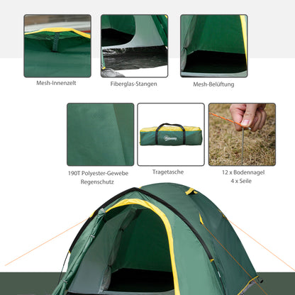 2-Person Tent 190T Camping Tent with Pegs Dome Tent Fiberglass Polyester Green+Yellow 325 x 183 x 130 cm