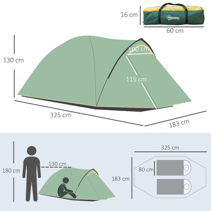 2-Person Tent 190T Camping Tent with Pegs Dome Tent Fiberglass Polyester Green+Yellow 325 x 183 x 130 cm