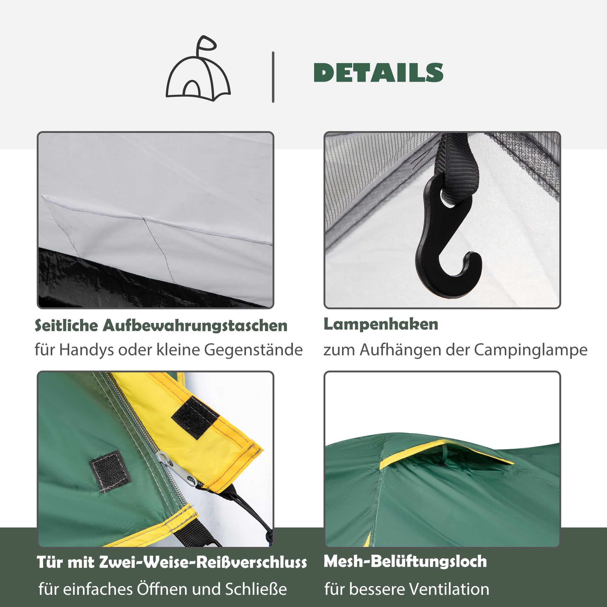 2-Person Tent 190T Camping Tent with Pegs Dome Tent Fiberglass Polyester Green+Yellow 325 x 183 x 130 cm
