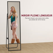 Full-Length Floor Mirror 148.5 x 40 cm, Rectangular Mirror with Back Shelf, 2 Hooks and Metal Frame, for Bedroom, Living Room, and Dressing Area, Black