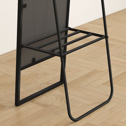 Full-Length Floor Mirror 148.5 x 40 cm, Rectangular Mirror with Back Shelf, 2 Hooks and Metal Frame, for Bedroom, Living Room, and Dressing Area, Black