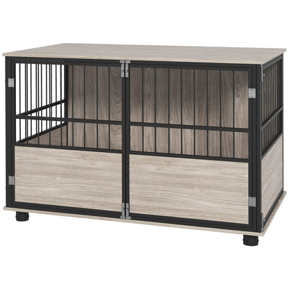 Indoor Dog Cage, End Table, 100 x 60 x 68 cm, for dogs up to 30 kg, 3 lockable doors, easy assembly, black wood look