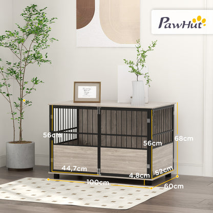 Indoor Dog Cage, End Table, 100 x 60 x 68 cm, for dogs up to 30 kg, 3 lockable doors, easy assembly, black wood look