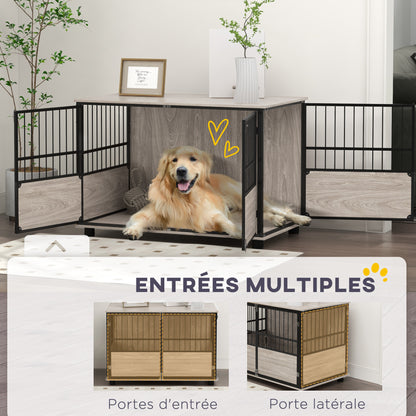 Indoor Dog Cage, End Table, 100 x 60 x 68 cm, for dogs up to 30 kg, 3 lockable doors, easy assembly, black wood look
