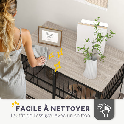 Indoor Dog Cage, End Table, 100 x 60 x 68 cm, for dogs up to 30 kg, 3 lockable doors, easy assembly, black wood look