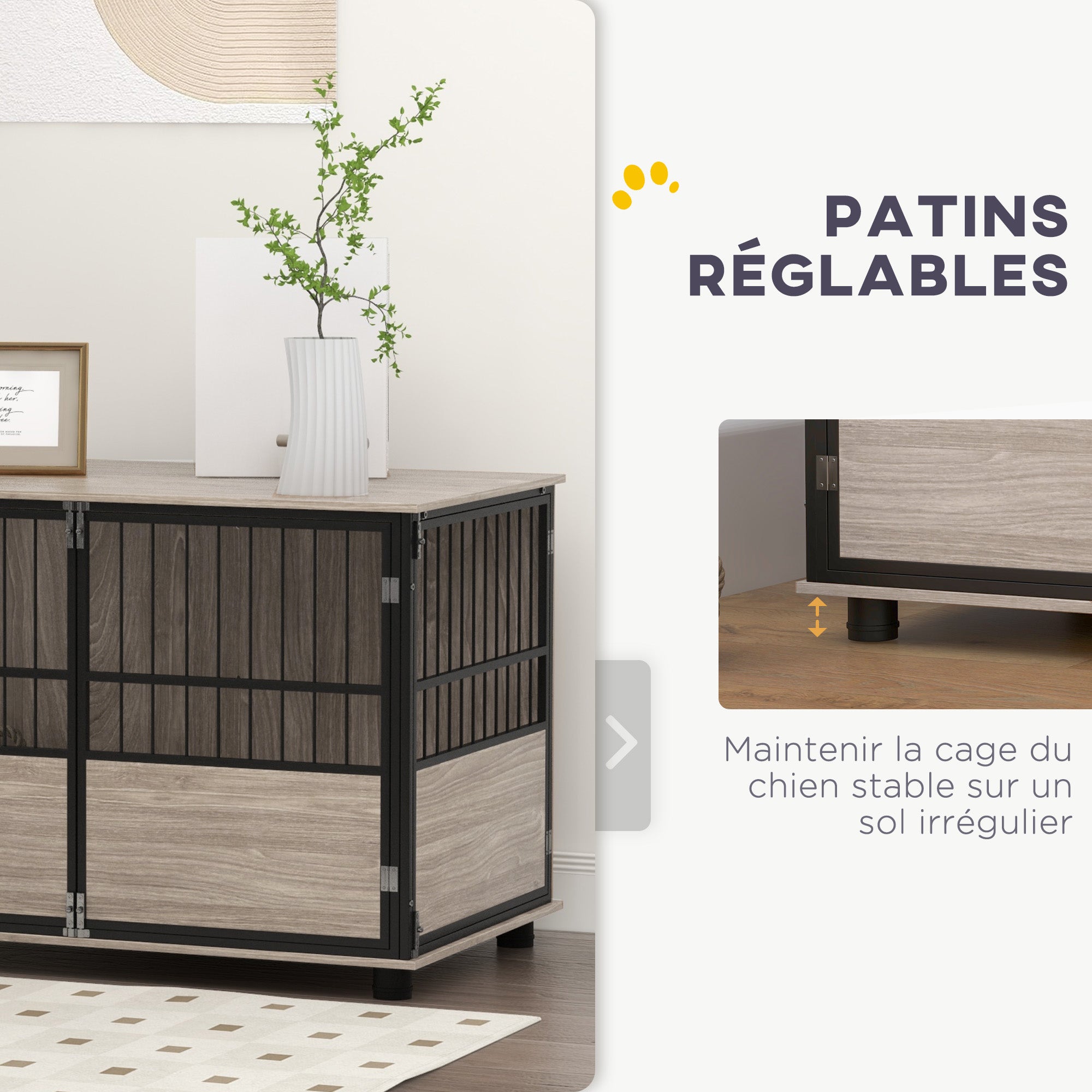 Indoor Dog Cage, End Table, 100 x 60 x 68 cm, for dogs up to 30 kg, 3 lockable doors, easy assembly, black wood look