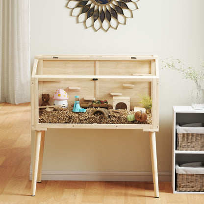 Hamster Cage — Small Animal Habitat with Accessories, Water Bottle, 43.3 x 20.5 x 39.8 in (110 x 52 x 101 cm), Wood & Plastic