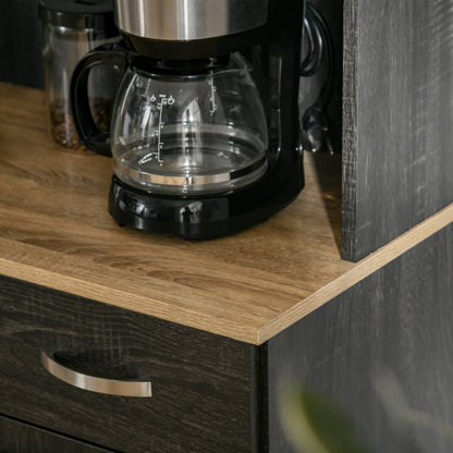 Contemporary Kitchen Buffet Storage Cabinet 6 Doors 1 Drawer + Large Tabletop 101L x 39W x 180H cm Black Wood