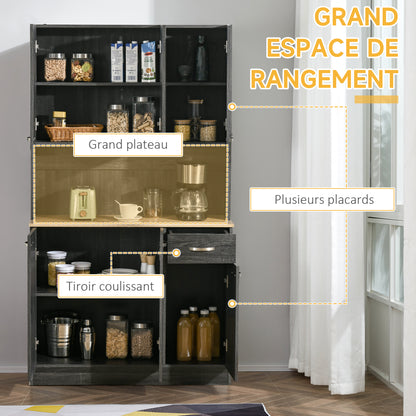 Contemporary Kitchen Buffet Storage Cabinet 6 Doors 1 Drawer + Large Tabletop 101L x 39W x 180H cm Black Wood