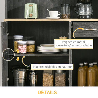 Contemporary Kitchen Buffet Storage Cabinet 6 Doors 1 Drawer + Large Tabletop 101L x 39W x 180H cm Black Wood
