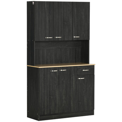 Contemporary Kitchen Buffet Storage Cabinet 6 Doors 1 Drawer + Large Tabletop 101L x 39W x 180H cm Black Wood
