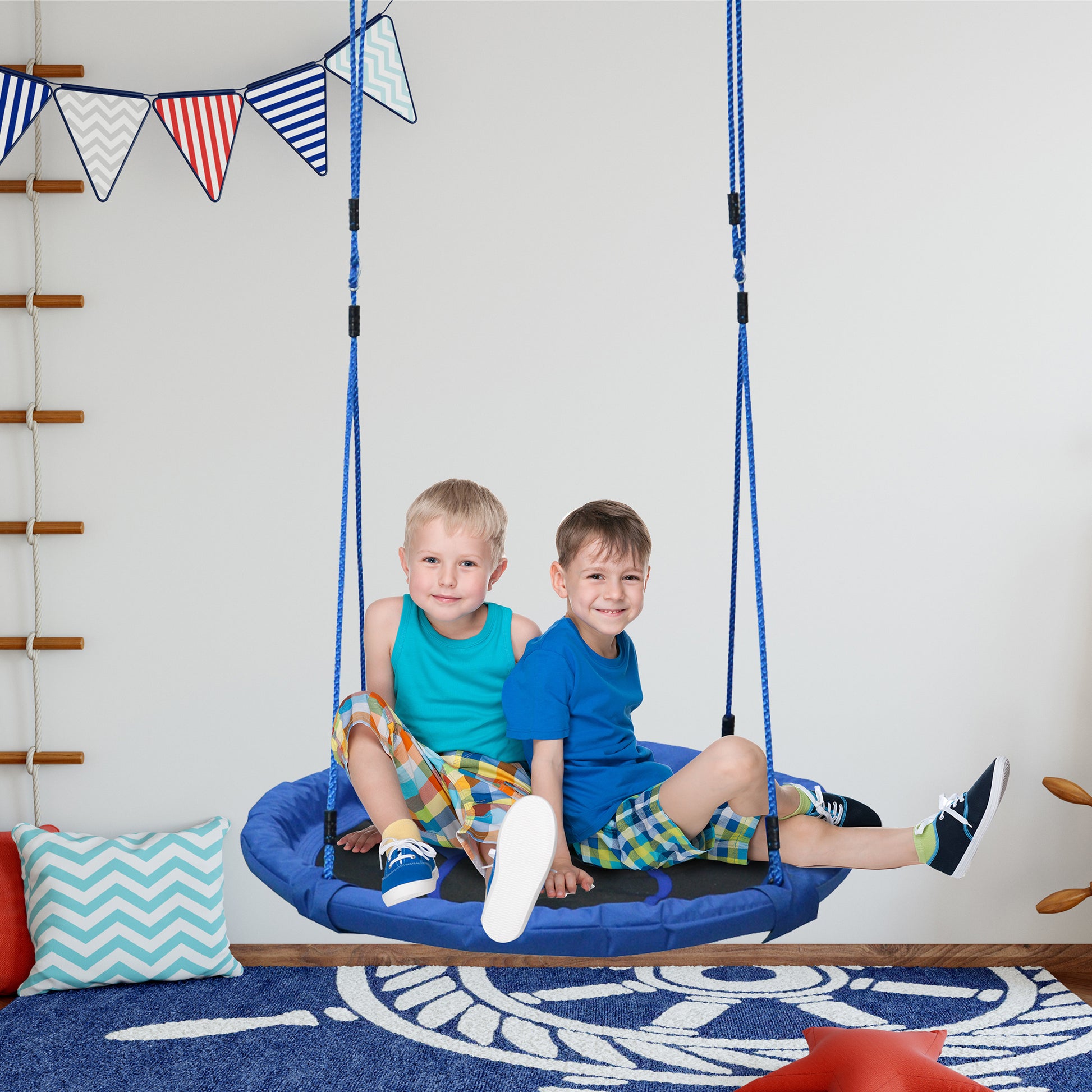 Infant Nest Swing Garden Swing for Baby Foldable Swing Seat Comfortable Seat Load 100kg Garden Indoor and Outdoor Ø100x180 cm Blue