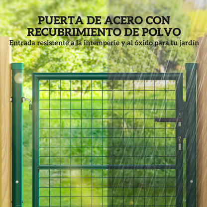 Garden Gate 100x79 cm Steel Bar Fence Gate with Handle Lock and 3 Keys for Outdoor Patio Green