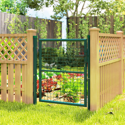 Garden Gate 100x79 cm Steel Bar Fence Gate with Handle Lock and 3 Keys for Outdoor Patio Green