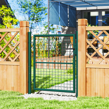 Garden Gate 100x79 cm Steel Bar Fence Gate with Handle Lock and 3 Keys for Outdoor Patio Green